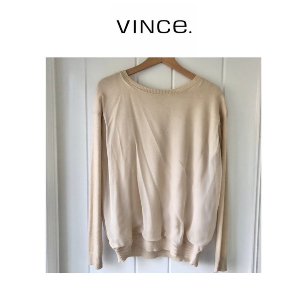 Vince Cream Silk Panel Sweater